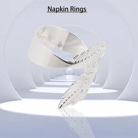 Povxlum Leaf Napkins Rings Set of 6, Leaf Napkins Rings for Table Decoration, Metal Leaf Napkins Holder Rings for Christmas Celebration, Silver
