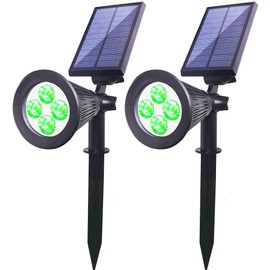 Youqian Solar LED Spot Light, Easy Install Wireless 2 in 1 Solar Powered LED Landscape Lights Outdoor, Waterproof 4 LED Solar Tree Uplight Garden Lighting (2 Pack, Green)