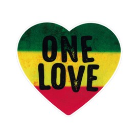 One Love Heart Reggae Rastafari Bob Marley Small Jamaican Bumper Sticker Hydro Bottle or Laptop Decal 3.5-by-4 Inches