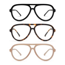 AMOMOMA 3 Pack Retro Aviator Reading Glasses for Women Men,Classic Large Oversized Reader Blue Light Computer Frame AM6111 C1+C2+C4 0.0X