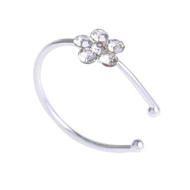 KUYIUIF Small Thin Flower Clear Crystal Nose Ring Stud Hoop-Sparkly Crystal Nose Ring CZ Nose Ring for Women