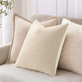 ANRODUO Set of 2 Cozy Boucle Pillow Covers Decorative Rich Textured Throw Pillow Covers 20x20 Inch Square Soft Accent Double-Sided Couch Cushion Case for Sofa Bed Living Room Spring Home Decor Beige