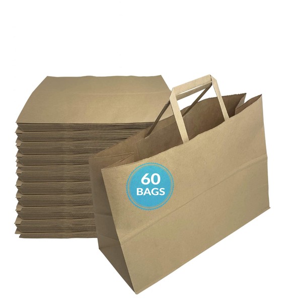 Reli. Paper Shopping Bags | 60 Pcs | Large 16"x6"x12" | Brown Paper Bags with Handles | Heavy Duty, 68 lbs Basis | Kraft Bags With Wide Base | Take Out/To Go, Retail, Shopping, Restaurant
