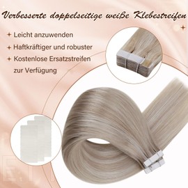 Hetto Tape-In Extensions Real Hair Blonde Tape Extensions Straight Tape Extensions Real Hair Remy Hair Extensions Tape Real Hair Invisible Ash Blonde with Blonde #P18A/613 30 cm 30 g