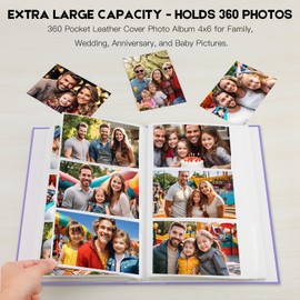 Aevdor 360 Pockets 4x6 Photo Album, Large Capacity Linen Cover Photo Album 4x6 Holds 360 Photos, Acid-free Pages Photo Albums with Front Window for Family Wedding Anniversary Baby Pictures (Purple)