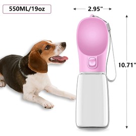 Pet Dog Water Bottle, 19 OZ Portable Puppy Water Dispenser Leak Proof Water Cup with Drinking Feeder for Pets Outdoor Walking, Hiking, Travel (550 ML / 19 OZ, Pink)
