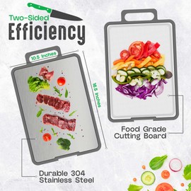 Double-Sided Cutting Board - 304 Stainless Steel with Easy Grip Handle, Non-Slip, Easy to Clean for Kitchen & Cooking