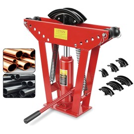 Hydraulic Pipe Bender, 12 Ton Manual Copper Tube Bender with 6 Dies, 90°-180° Adjustable Hydraulic Tubing Bender for Steel Iron Metal Ratcheting
