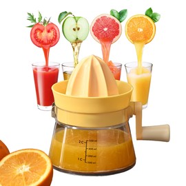 Simple Juicer, Multi-Function Hand Crank Juicer, 2 Cup Capacity, Stable Base, Suitable for Citrus, Lemon, Orange Juicer With Measuring Cup- Yellow
