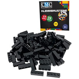 CMC imports 200 Clamping Blocks Building Blocks Basic Building Blocks 1 x 4 Nubs Compatible 4 Nubs Bricks 34 Different Colours (650 - Black)