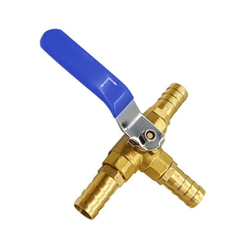 BesNPT Brass 3 Way L-Port Valve 1/4" Hose Barb Forged