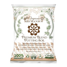 Organic Mechanics Premium Blend Potting Soil, 1 Cu Ft - Moisture-Retentive, Peat-Free, Compost - Enriched Mix with Worm Castings & Perlite for Houseplants, Annuals, Veggies & Tropical Plants