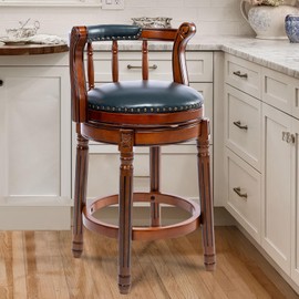 CozyRain Bar Stools Modern Swivel Barstools,Kitchen Counter Genuine Leather Upholstered Island Barstool with Footrest for Home Kitchen Dining Room (Navy, Seat Height 26 in)