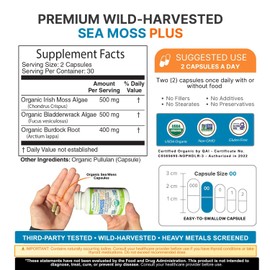 Power By Naturals Sea Moss Plus – USDA Organic Irish Sea Moss Capsules with Bladderwrack & Burdock Root – Immune Support for Adults – Vegan, Non-GMO, Gluten-Free – 60 Capsules (1-Month Supply)