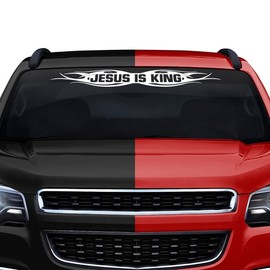 Sticky Creations Jesus is King Decal Sticker Windshield Window Vinyl Graphic Banner Rear Back Car Truck SUV Vehicle Christian Faith Bible Quote Tribal Flame 36"x4.25"+ (Design #115)