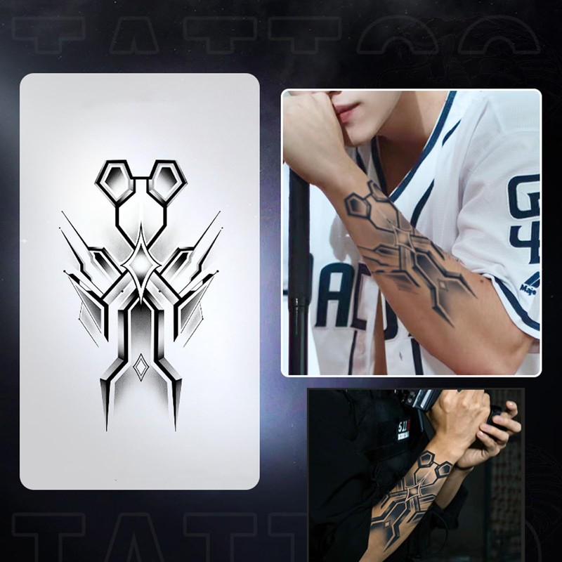 Nirbffo Temporary Tattoo Line Geometry Robot Mechanic Arm Tattoo Circuit