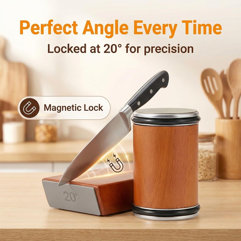 Rolling Knife Sharpener Kit - Premium Solid Wood with Magnetic