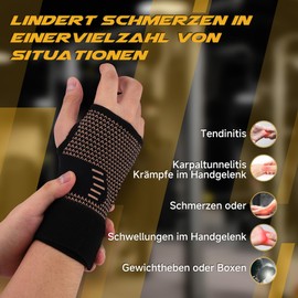 Faletony Wrist Bandage Pack of 2 Copper Wrist Splint Adjustable Wrist Support with Velcro Fastening Women and Men for Sports, Fitness, Strength Training, Body