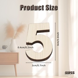 60 Pcs Wood Numbers for Crafts Mixed Wooden Numbers Unfinished Wood Sticker Small Wooden House Numbers for DIY Crafts Wood Numbers for Decorations 0 to 9, Totally 6 Sets
