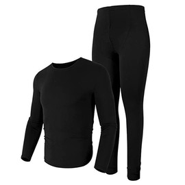 Glory Max Men Thermal Long Johns Underwear Top & Bottom Set Ultra Soft Microfiber Fleece (Black, Large)