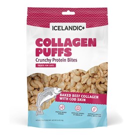 Icelandic+ Collagen Puffs: Baked Beef Collagen with Cod Skin - .5oz Bag - Cat Treats, Crunchy Protein Bites, 2 Ingredients, Approx 1-1.5" Snacks