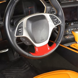 Steering Wheel Decorative Cover Trim ABS 1PCS Compatible with Corvette C7 Z06 Z51 ZR1 Stingray 2014 2015 2016 2017 2018 2019,C7 Interior Sticker Trim Accessories (Sports Red)