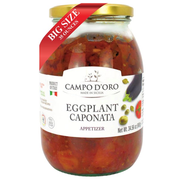 CAMPO D'ORO Sicilian Eggplant Caponata, Appetizer, Big Jar 34.5 oz,