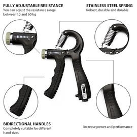 ANSIEDIO Hand Trainer Finger Trainer with Counting Function, Forearm Trainer Finger Grip for Strengthening Wrist & Grip Strength with Range of 10 kg - 60 kg for Fitness Strength Training