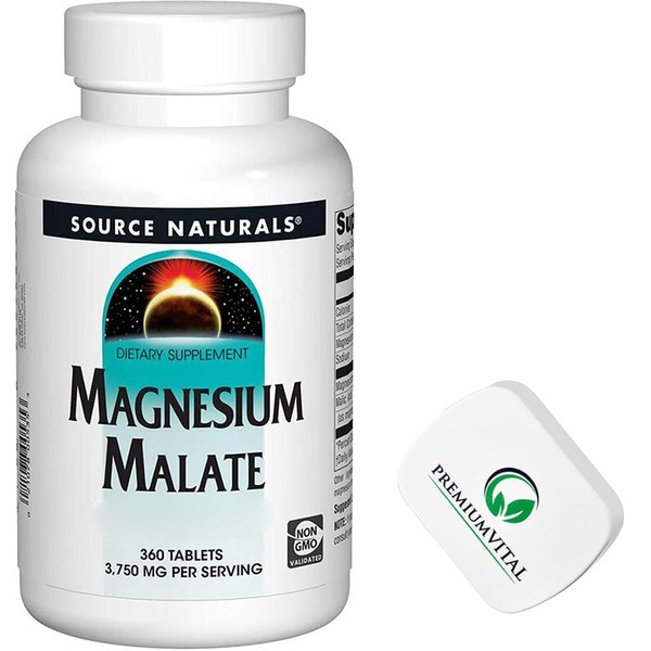 PremiumVital, Source Naturals, Magnesium Malate, 1,250 mg, 360 Vegan Tablets, Laboratory Tested, Gluten Free, Soy Free, Vegetarian