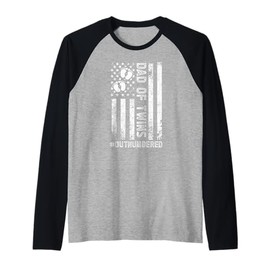 Mens Twin Dad Of Twins Outnumbered Twin Father Of Twins US Flag Raglan Baseball Tee