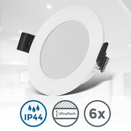 B.K.Licht Set of 6 LED Recessed Spotlights, 230 V, LED Spotlight for the Bathroom, Splash Protection, IP44, Neutral White Light, Ceiling Spotlights, LED Spotlights, Flat Ceiling Spots, 85 x 25 mm