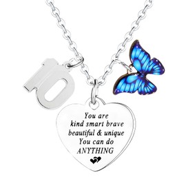 Waeceip Birthday Necklace Happy Birthday Gifts for Women Butterfly Necklace Gifts for Family Inspirational Gifts for Friends (10th)