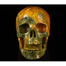 Skullis 5.2”Orpiment Crystal Skull, Hand Carved Gemstone Fine Art Sculpture, Reiki Healing Stone Statue.1209