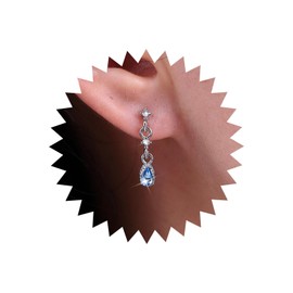 Inateannal Vintage Blue Tear Crystal Earrings Light Blue Crystal Drop Earrings Silver Rhinestone Stud Earrings Shiny CZ Bridal Earrings Jewellery for Women and Girls, Zinc