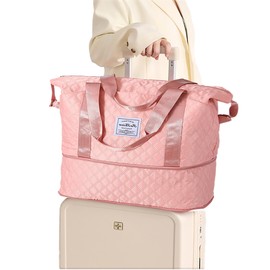 Lightweight Expandable Waterproof Travel Tote Bag for Women - Diamond Quilted Weekender Duffle Bag Carry On, Airplane Approved Overnight Bag, Durable Family Vacation Essentials (Pink)