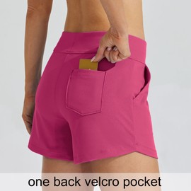 Willit Women's 3.5 inch Swim Board Shorts Swimming Bottoms Tummy Control Beach Shorts with Liner Deep Pink M