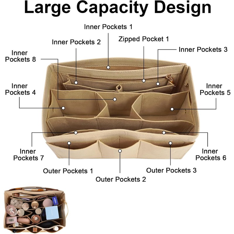 GOTFUN Handbag Organiser Insert Felt Bag Organiser Insert with Multiple