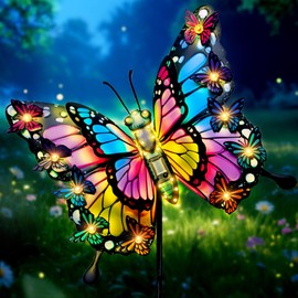 Hexagram Butterfly Garden Decor, Butterfly Solar Lights for Outside, Metal Decorative Large 42.3" Yard Stakes, Solar Outdoor Decorations for Lawn Porch Pathway, Birthday Gardening Gifts for Mom Women