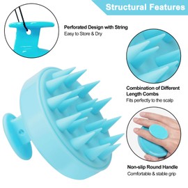 FREATECH Scalp Massager Shampoo Brush with Long & Flexible Silicone Bristles for Hair Care and Head Relaxation, Glide Through Hair Easily, Dandruff Removal and Itching Relief, Wet and Dry, Light Blue