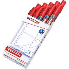 edding 250 whiteboard marker - red - 10 whiteboard pens - round tip 1.5-3 mm - whiteboard pen dry wipe - for whiteboards, flipcharts, pinboards, magnetic and memo boards - sketchnotes - refillable