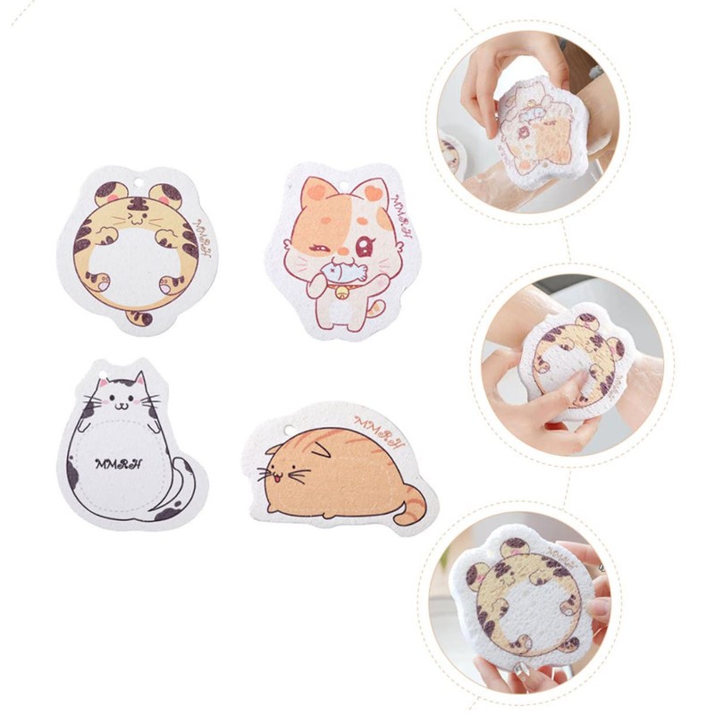 KOMBIUDA 4pcs Cartoon Animals Kitchen Cleaning Sponge Wood Pulp Dish