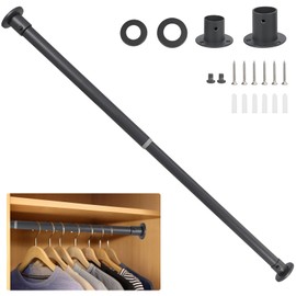 Wardlock 33cm-54cm Grey Extendable Stainless Steel Wardrobe Rail, Adjustable Clothes Rail Pole With End Sockets.