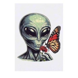 'Alien With Butterfly' Temporary Tattoo - Water Resistant, Skin-Safe, Non-Toxic Transfer (TO00077315)