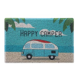 Aucuda Happy Camper Funny Door Mat Rug Welcome Mat for Front Door, RV, Camper,Fall Door Mat Outdoor,23.6" x 15.7",Traps Dirt and Liquid,Blue