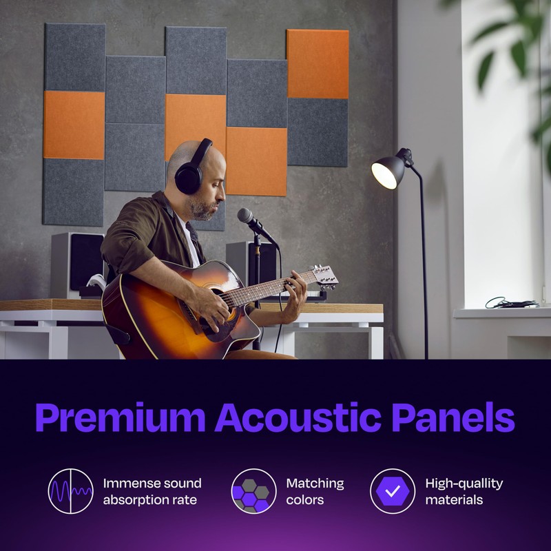 Ekkogo Acoustic Panels - 12 Pack, 12"X12"X0.4" Soundproof Panels -