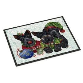 Caroline's Treasures PPP3270JMAT Scottish Terrier Christmas Elves Doormat 24x36 Front Door Mat Indoor Outdoor Rugs for Entryway, Non Slip Washable Low Pile, 24H X 36W