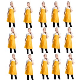TSD STORY 15 Pcs Bulk Yellow Kitchen Aprons for Women Men Adult Girls Unisex with 2 Pockets, Painting Baking Cooking Bib Apron (Yellow,15 pcs)…