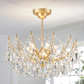 ANJIADENGSHI Crystal Chandelier Ceiling Light, Modern Semi Flush Mount Ceiling Light Fixture, Gold Hallway Lighting Fixtures Chandelier for Bedroom Bathroom Entryway Kitchen