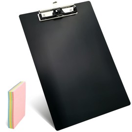 Aluminum Metal Clipboard Stainless Hangable Pen Holder Low-Profile Clip Board Size A4 9" x 12.6" with Sticky Note for School Office Business Medical Professionals Workshop Factory (Black, Aluminum-A4)