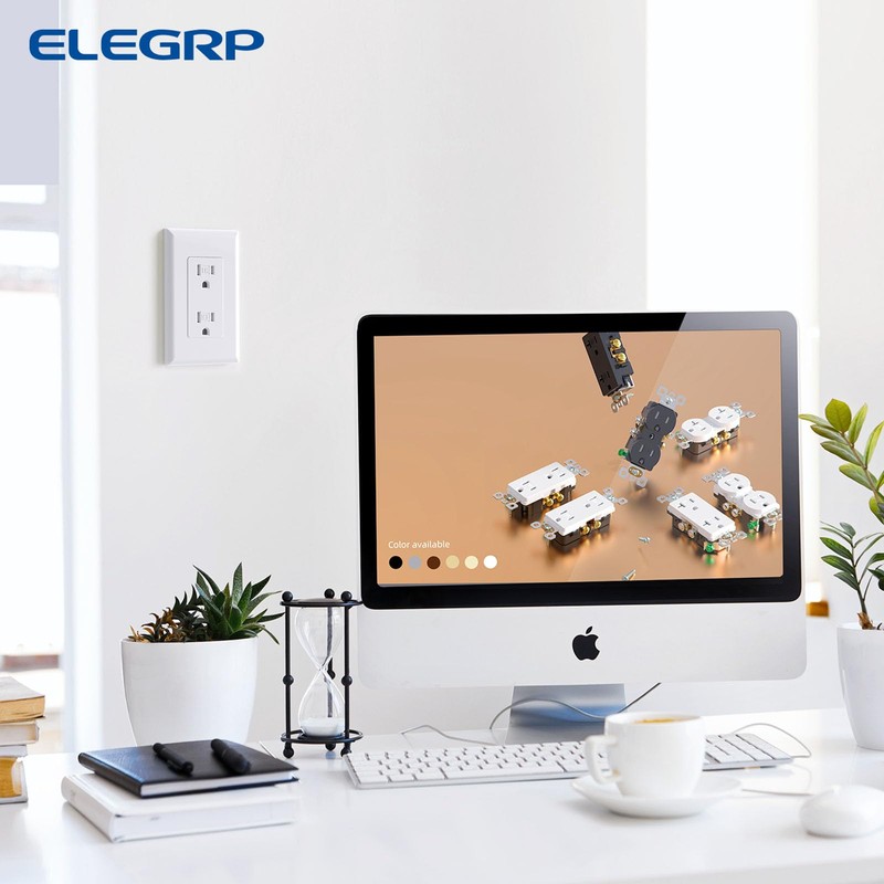 ELEGRP Decorator Wall Receptacle Outlet, Tamper Resistant 15A 125V Standard